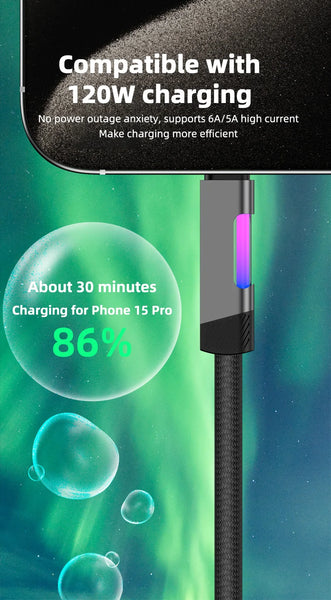 Fast Charging USB Type C Cable with RGB Ambient Light