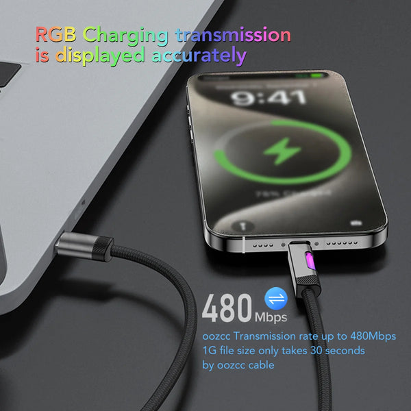 Fast Charging USB Type C Cable with RGB Ambient Light