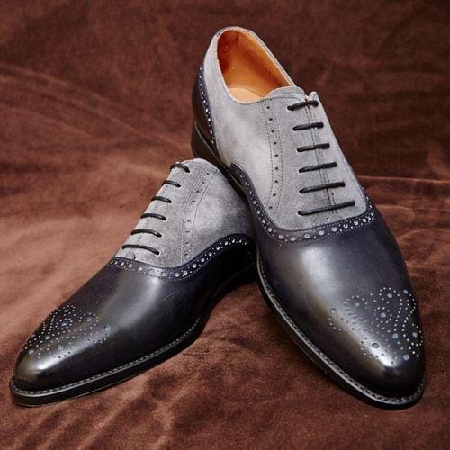 Men Handmade Dress Leather Brogue Two Tone Shoes