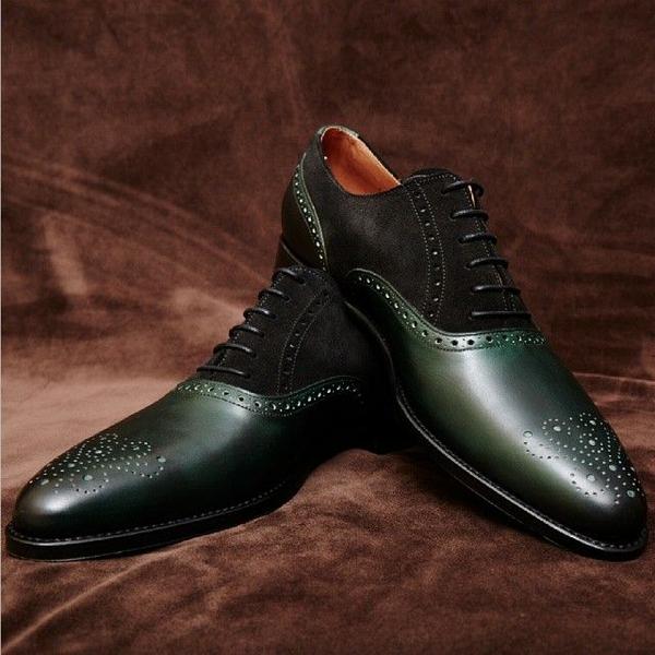 Men Handmade Dress Leather Brogue Two Tone Shoes