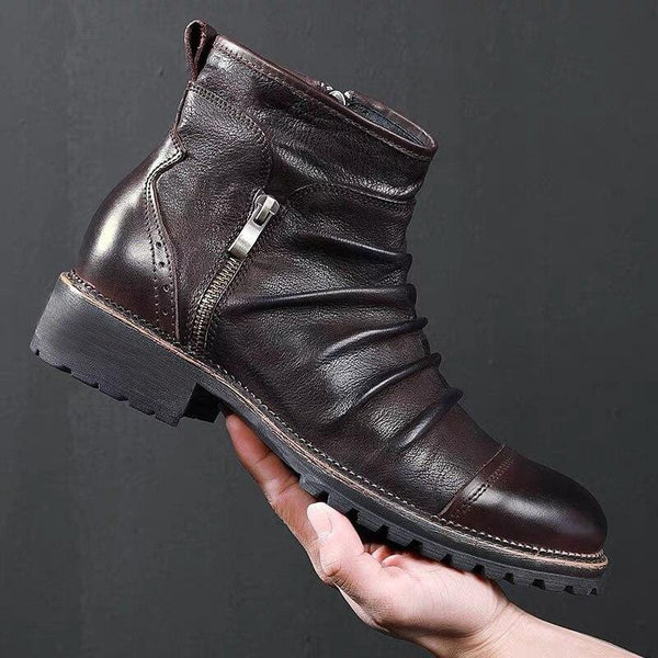 Big Size Male Motorcycle Retro Zipper Ankle Boots